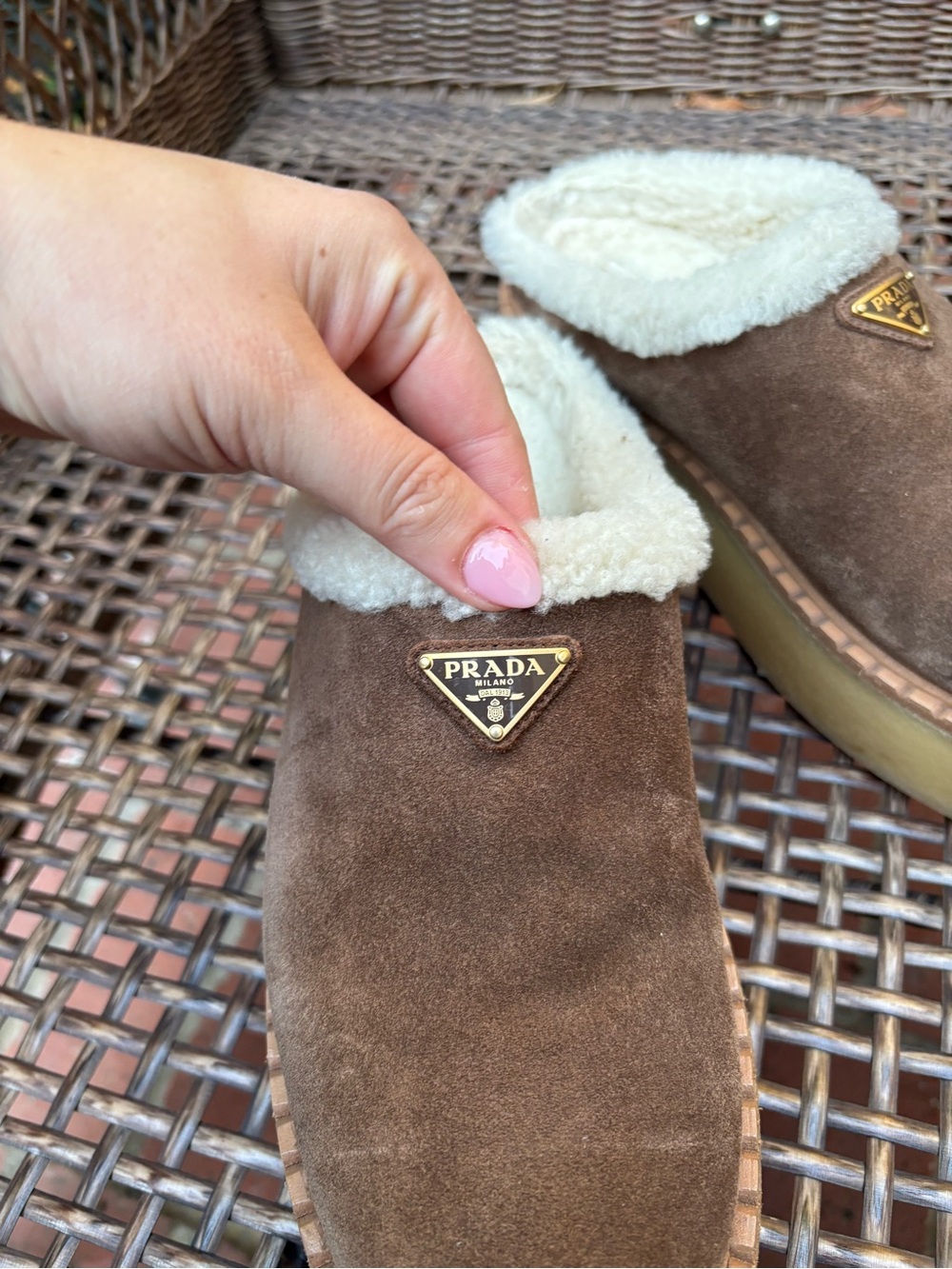 Prada Evolve Genuine Shearling Clog Brown - Picture 6 of 14